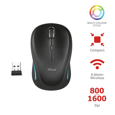 Trust Yvi FX Black Vezeték Nélküli Egér